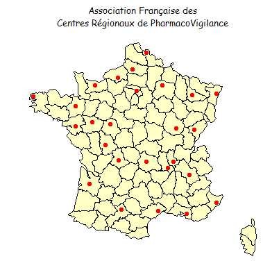 Carte centres régionaux de pharmaco-vigilance AFCRPV