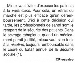 Prescrire retrait Champix (varenicline) Pfizer tabac fumer